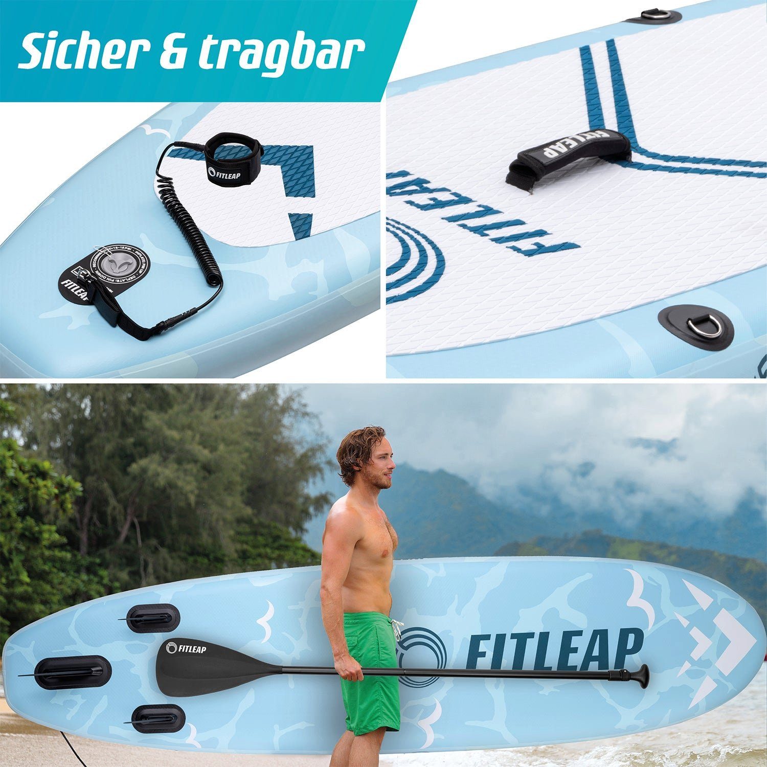 KLAMER SUP-Board Fitleap Premium Stand Up Paddle Board aufblasbar - SUP Board Set mit …
