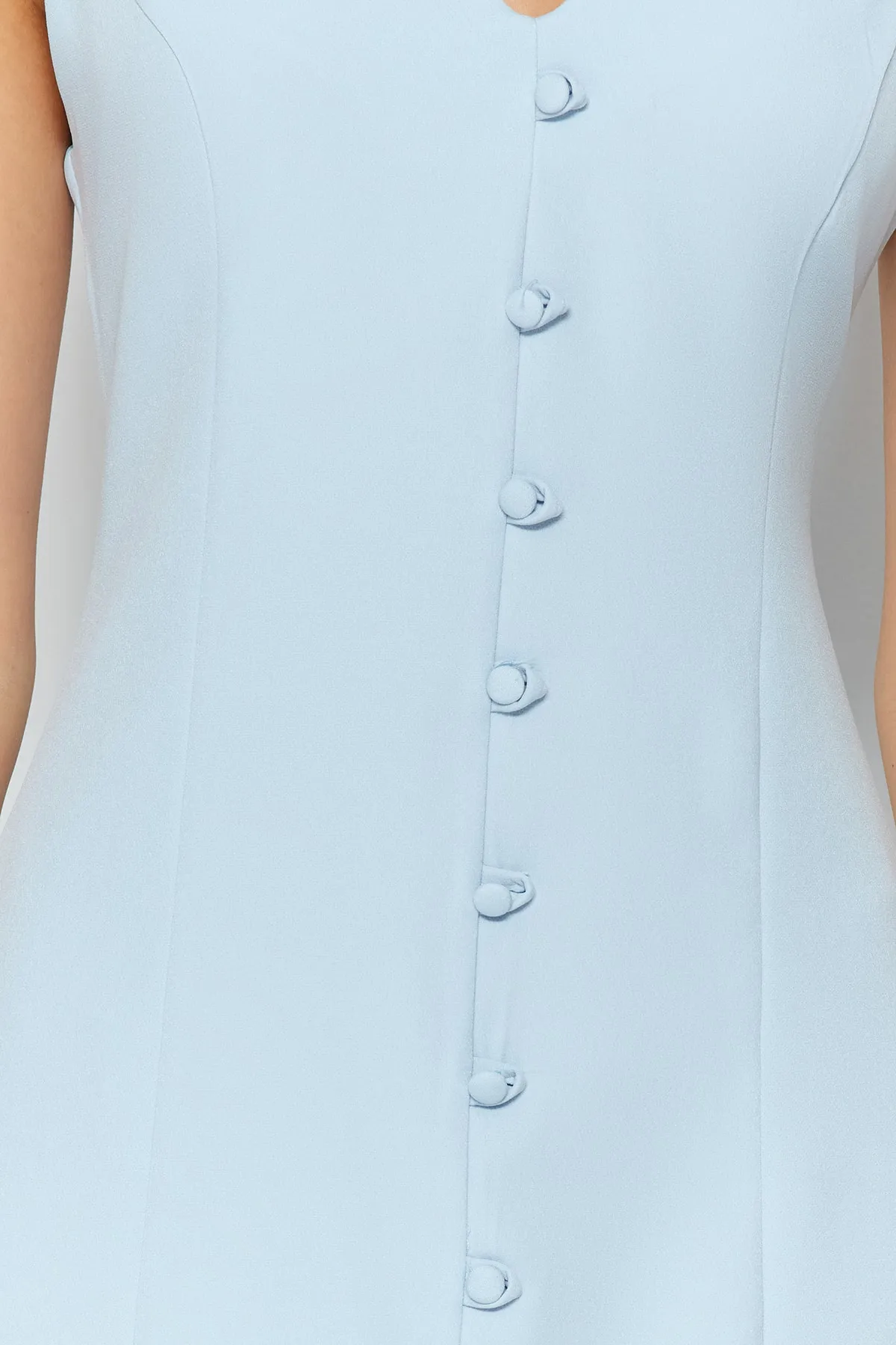 Trendyol Collection  Blaues, gewebtes Minikleid in A-Linie/Glockenform mit Rüschen und Knöpfen TWOSS23EL02259