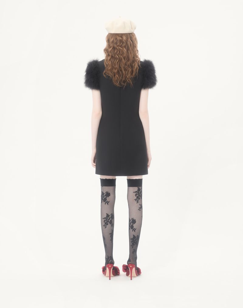Vestido curto de crepe bordado de alta costura