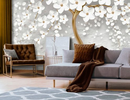 Consalnet Vliestapete 3D Baum mit Blumen, botanisch, abstrakt, modern, fototapete für Wohnzimmer oder Schlafzimmer