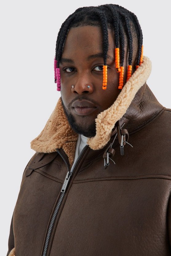 Plus PU-Fliegerjacke mit Borg-Detail