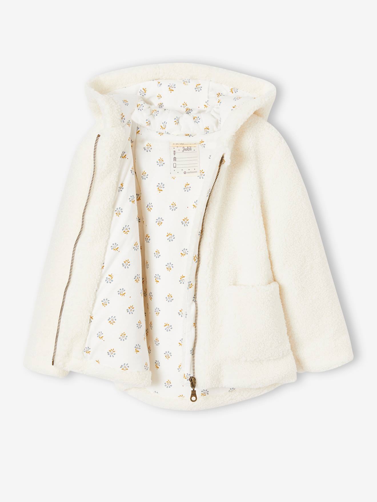 Veste à capuche en sherpa fille ivoire
