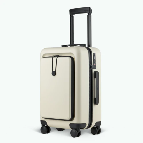 JFK 4-wheel hard-shell suitcase, plain beige pouch