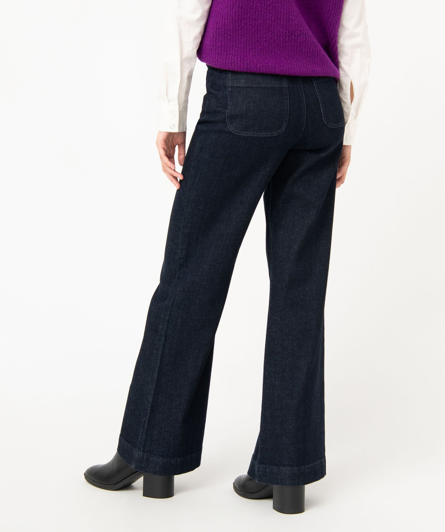 Jean "Wide legs" taille haute avec braguette boutons femme brut | GEMO