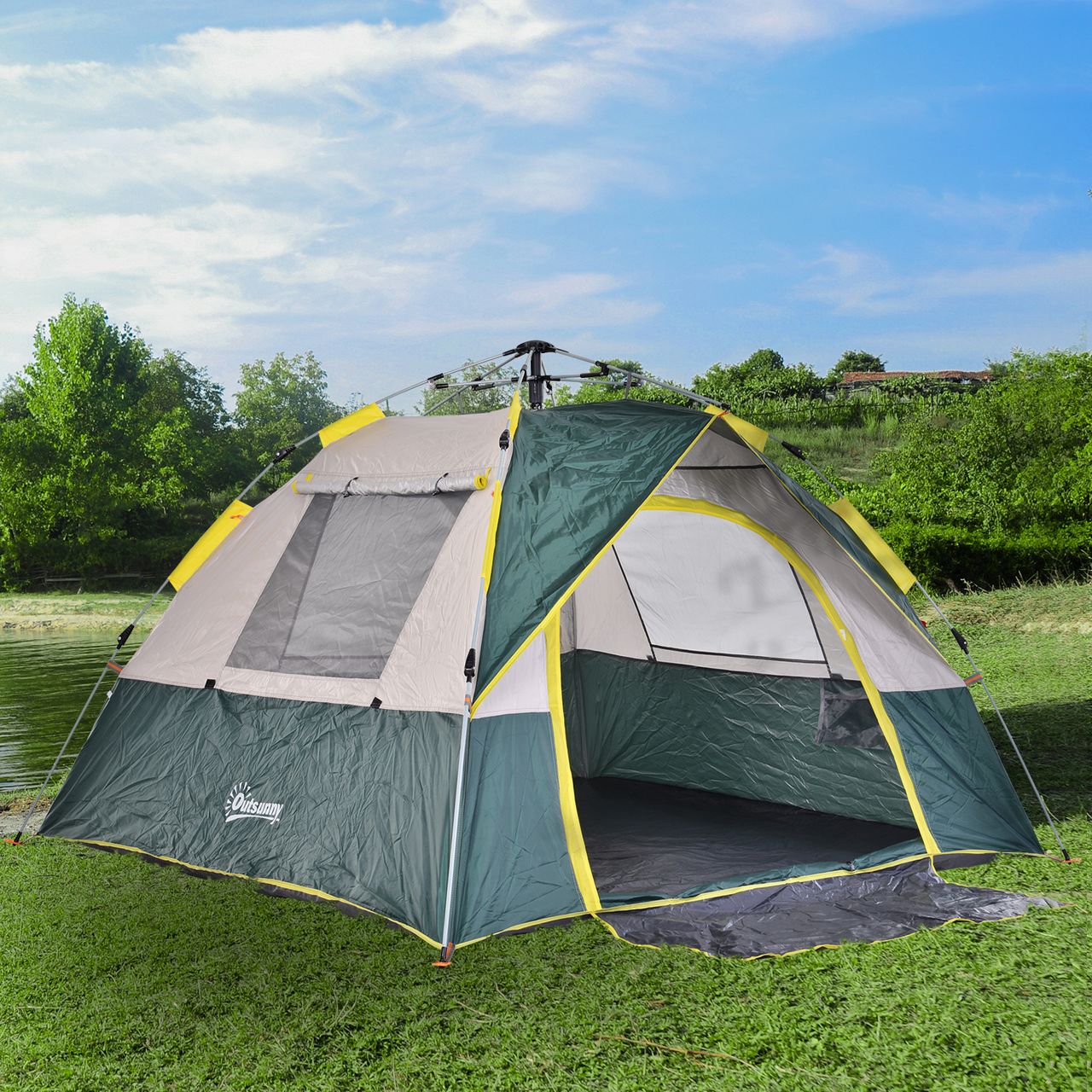 Outsunny Zelt für 3 Personen Campingzelt mit Heringen Kuppelzelt Polyester