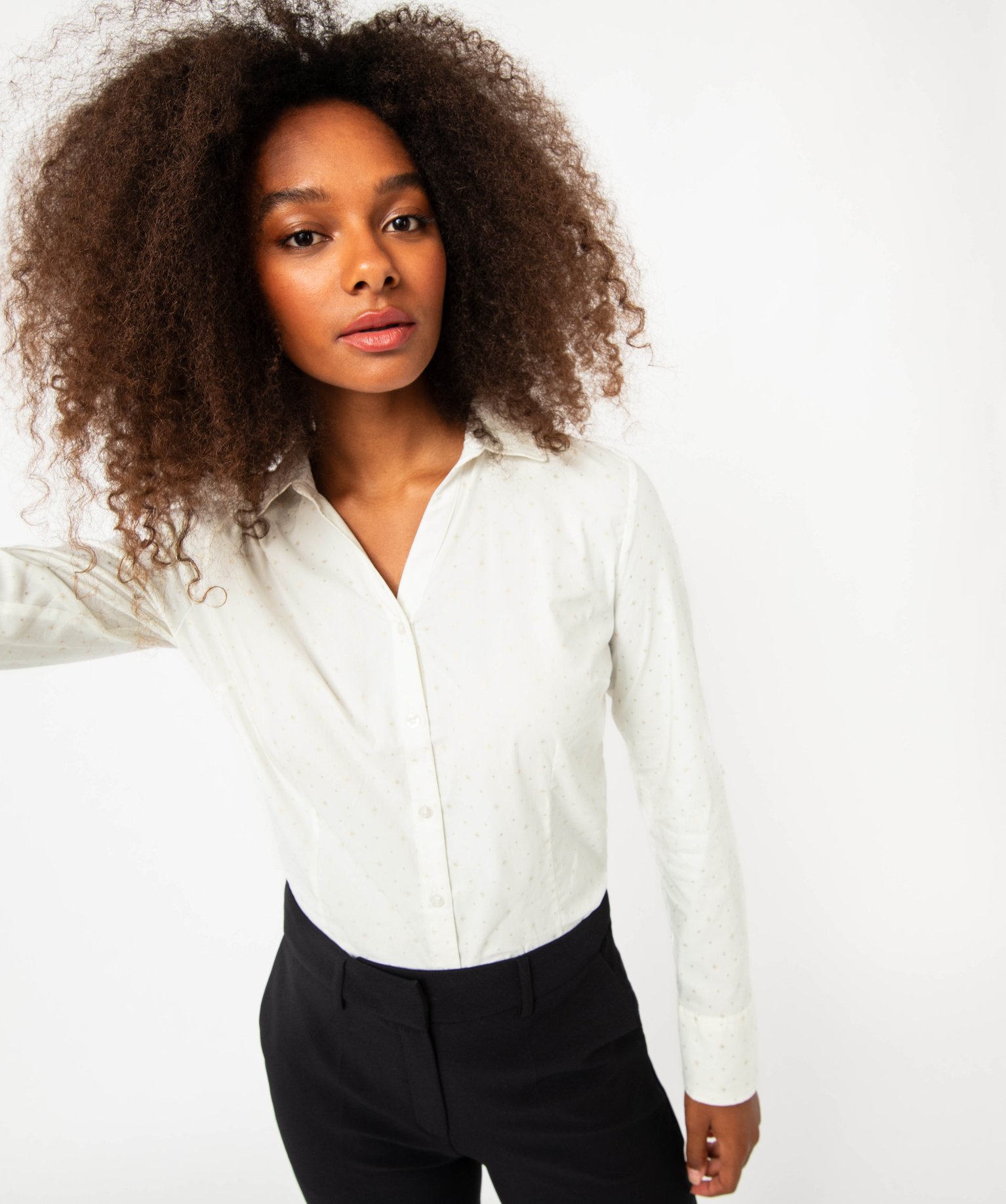 Chemise à manches longues à motifs pailletés femme blanc | GEMO