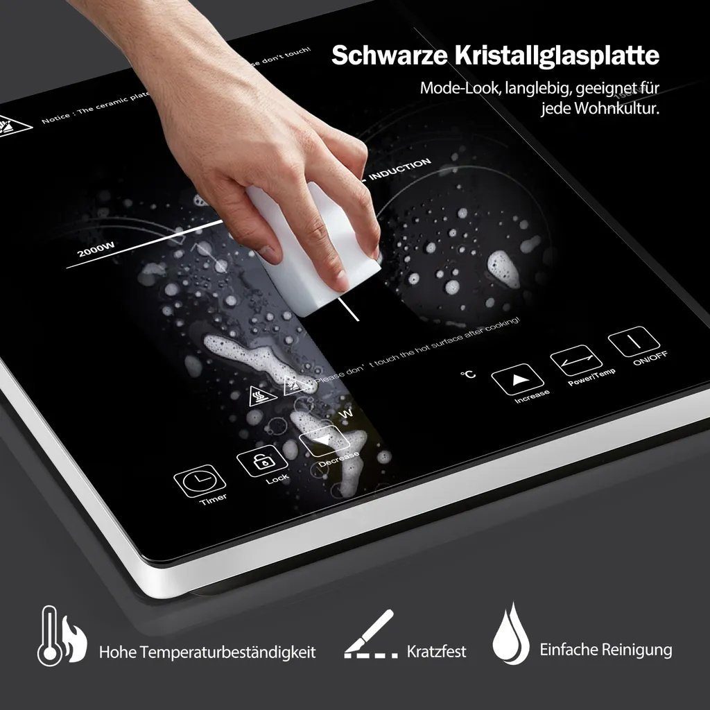 AMZCHEF Doppel-Induktionskochplatte DC08, 3500w, 10 Temperaturstufen, 3-Stunden-Timer, Sicherheitssperre