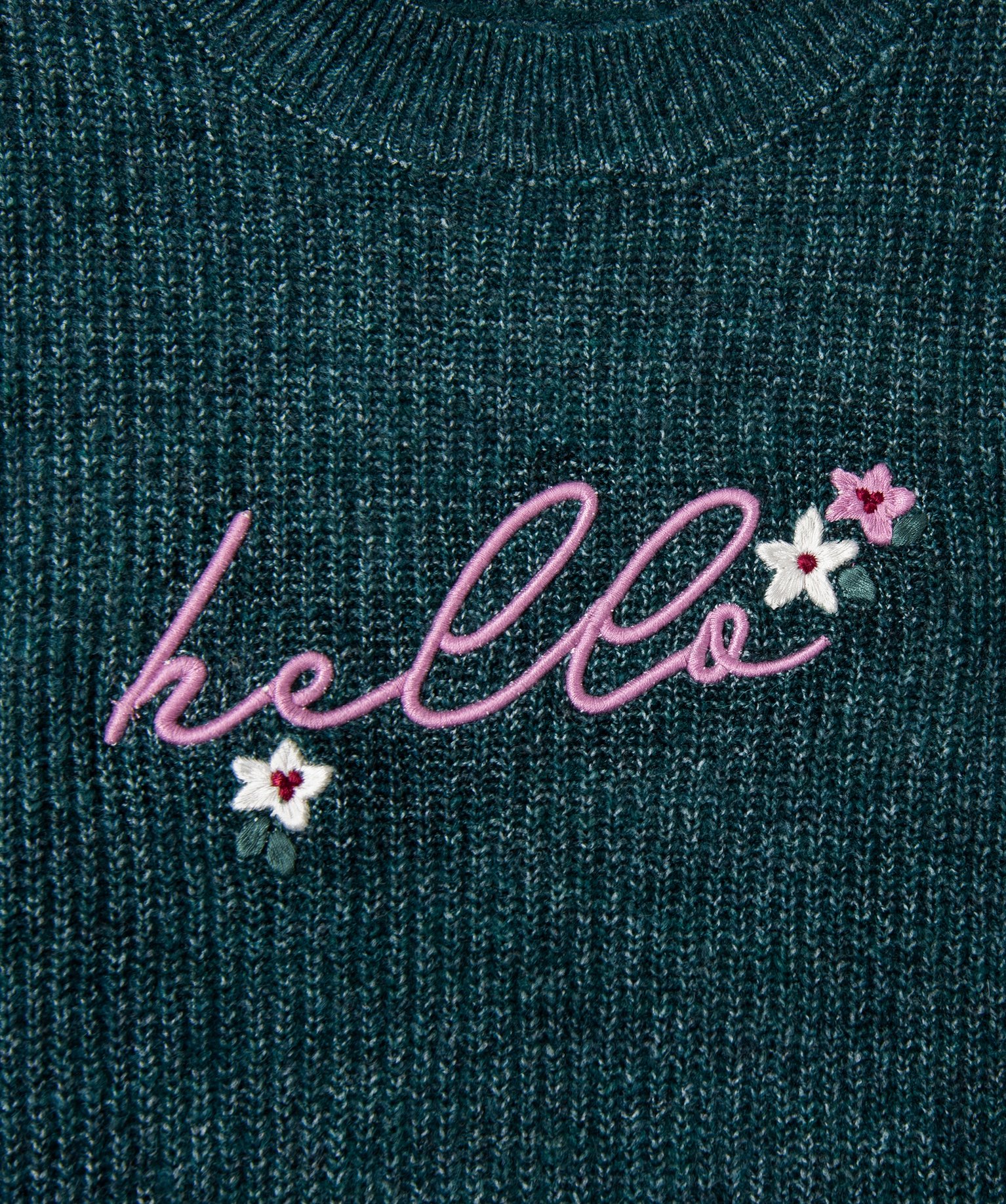 Pull fille avec manches bouffantes et message brodé vert | GEMO
