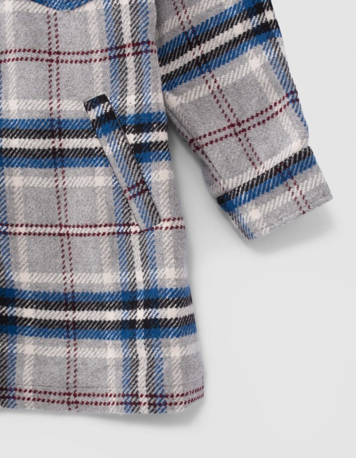 Manteau gris, bleu, noir, écru motif carreaux fille