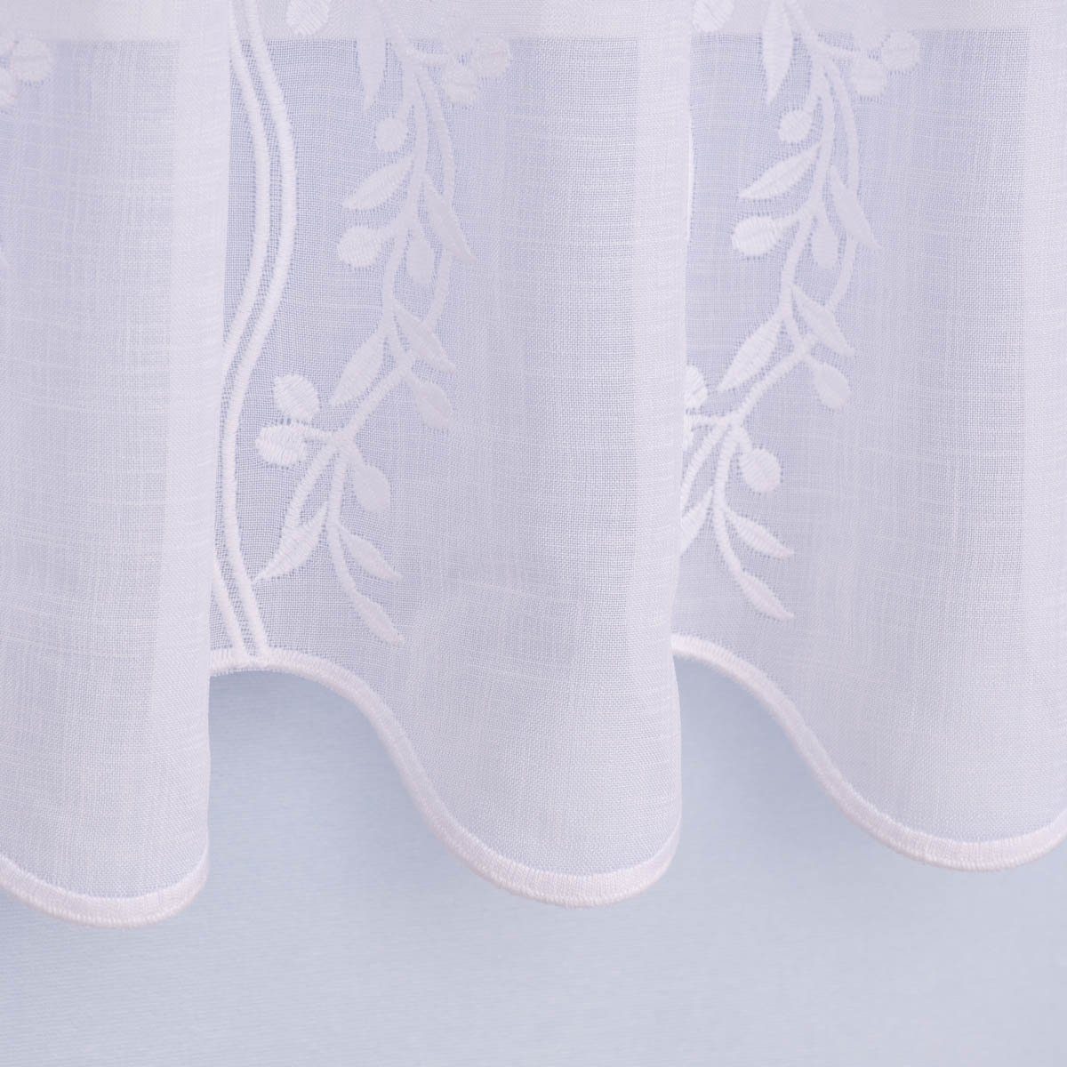 Meterware Scheibengardine Meterware Leinenstruktur Voile Stickerei Blumenranke n, SCHÖNER LEBEN., leicht perforiert, Polyester