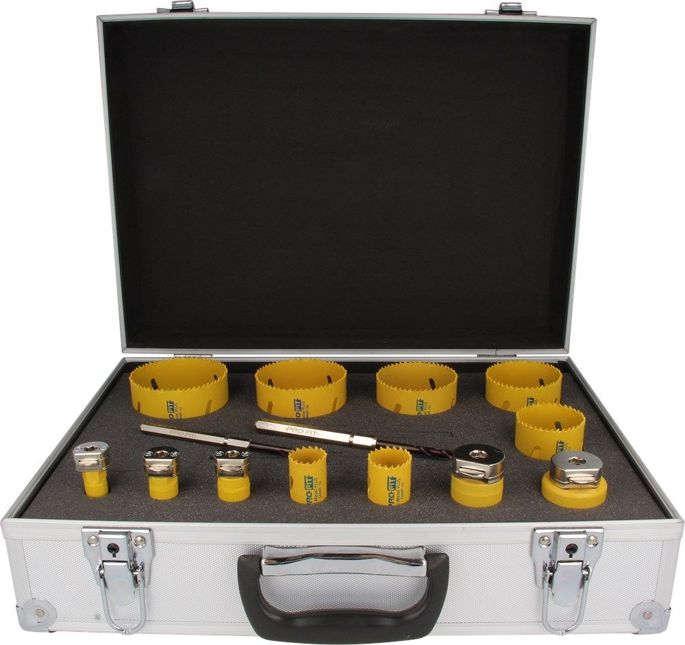 Conjunto de serras copo ProFit 090416830 BiMetal PLUS, com dentes de comprimento variável: 16/20/22/25/29/35/44/51/64/67/76/83 mm