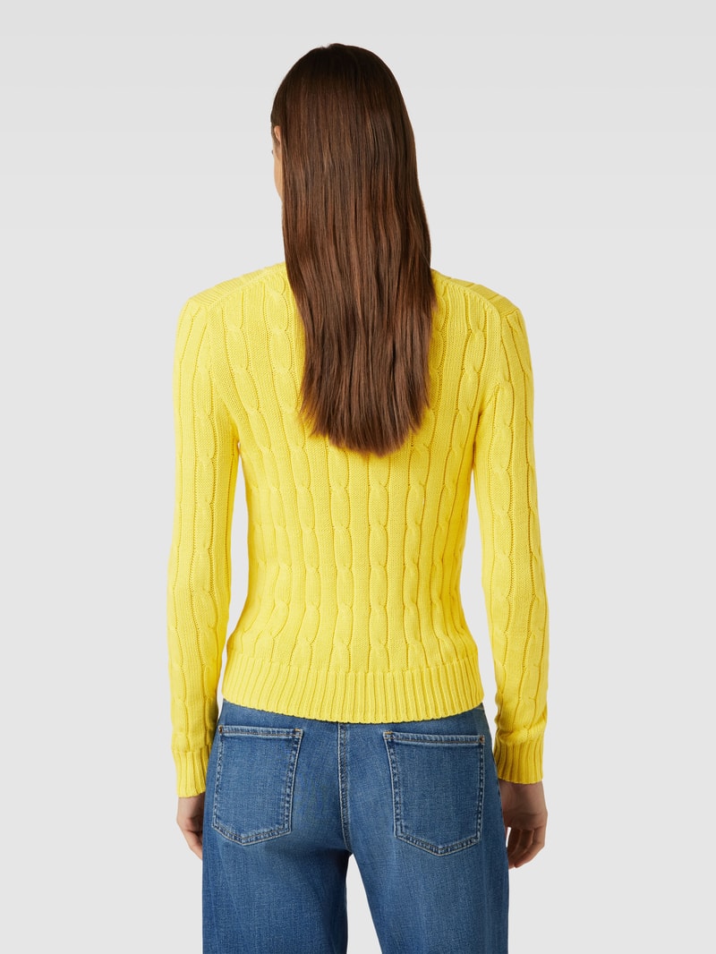 Strickpullover mit Zopfmuster Modell 'JULIANNA' in gelb