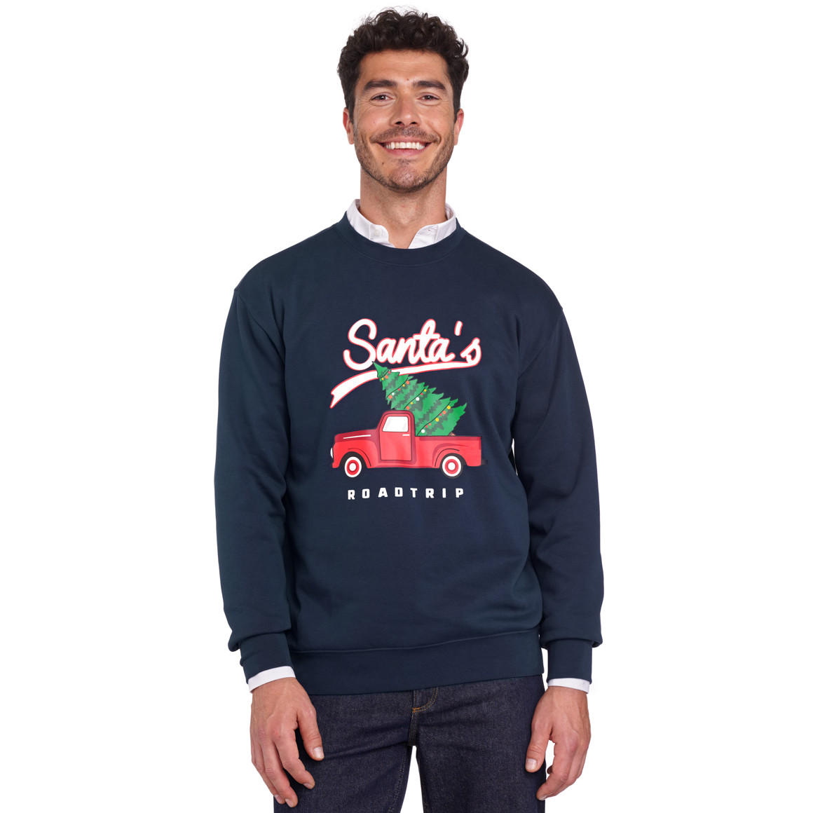 Herren Weihnachtssweatshirt mit Print dunkelblau