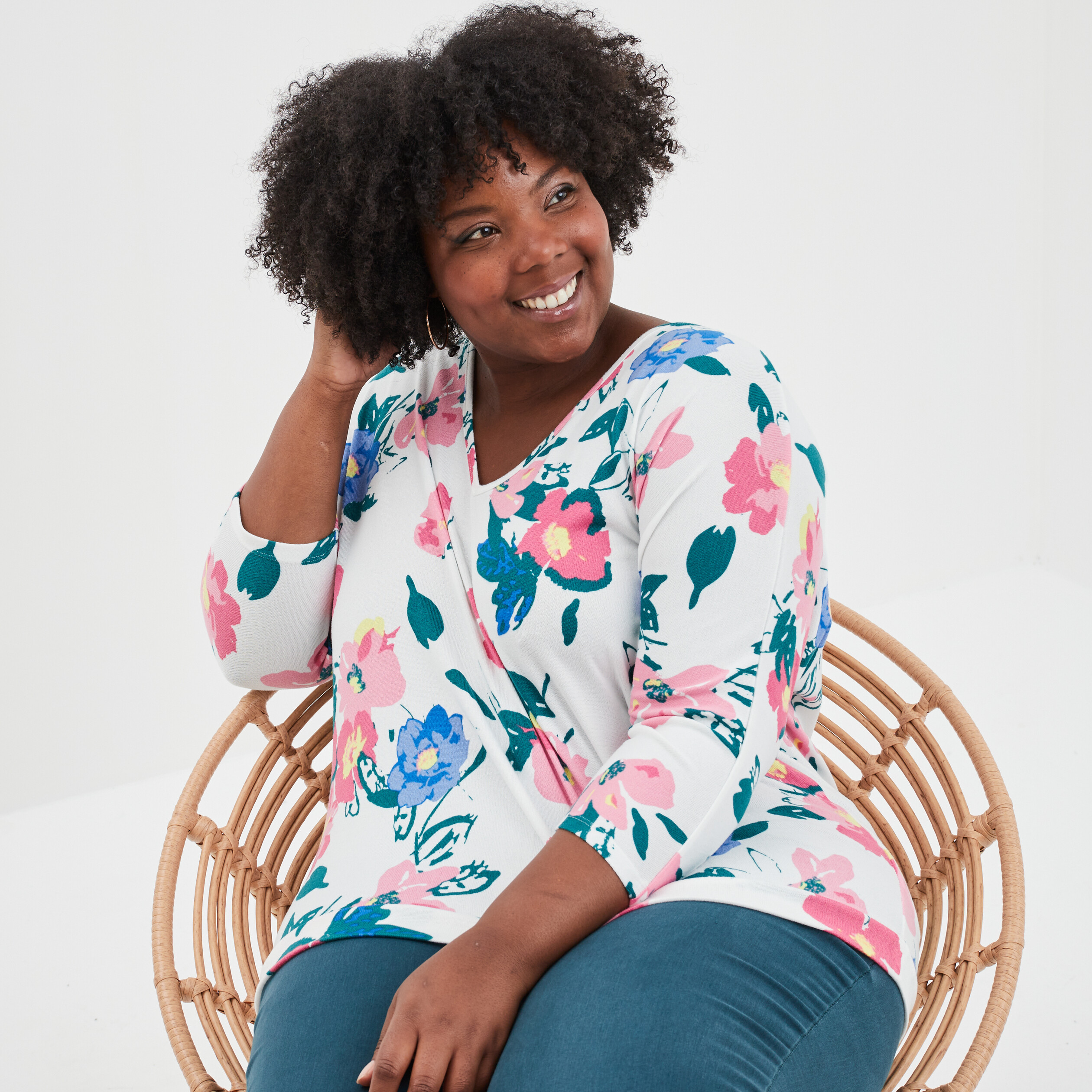 Pull col en V manches chauves-souris ecru femme | La Halle