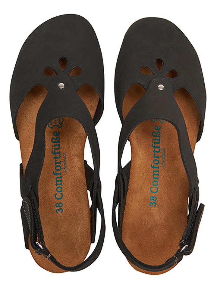 Comfortfusse Leder-Halbsandalen in Anthrazit günstig kaufen