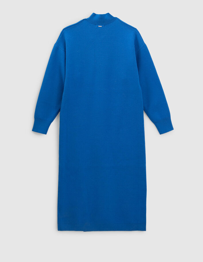 Robe bleue fendue tricot à col montant fille