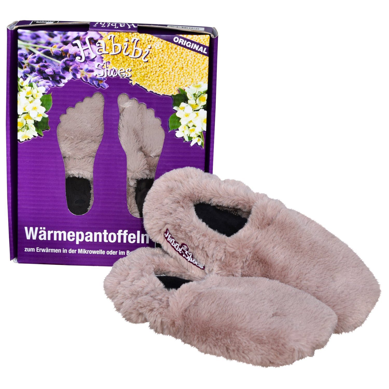 Habibi Plush Wärmekissen Wärmeschuhe, Slipper grau Größe L für Mikrowelle/Ofen, (Wärmeschuhe)