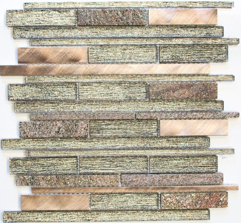 Mosani Mosaikfliesen Glasmosaik Naturstein Mosaik beige kupfer glänzend / 10 Matten
