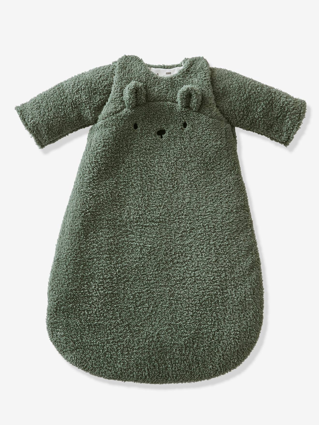 Vertbaudet Baby Winterschlafsack GRÜNER WALD, Ärmel abnehmbar Oeko Tex - braun/bär