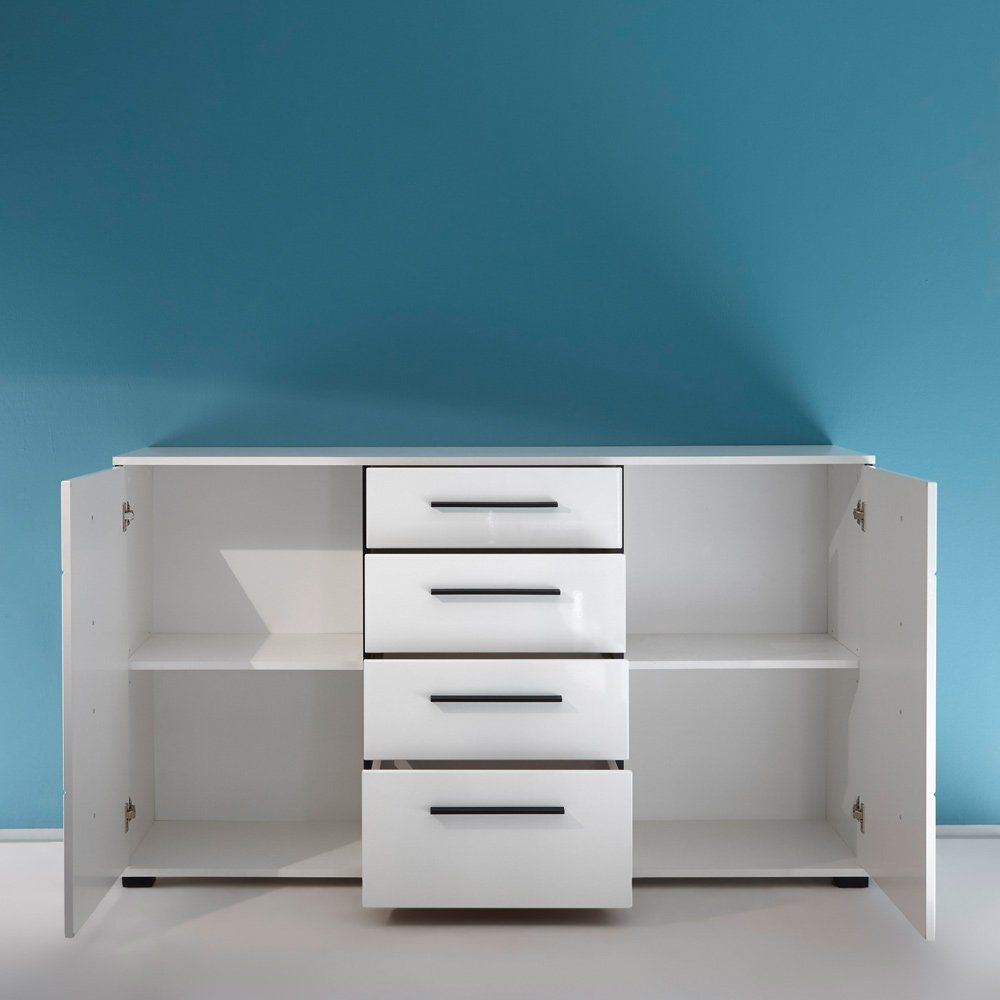 Lomadox Essgruppe COLORADO-61, (Spar-Set), weiß Hochglanz 2 Vitrinen und großem Sideboard 300x200x42cm