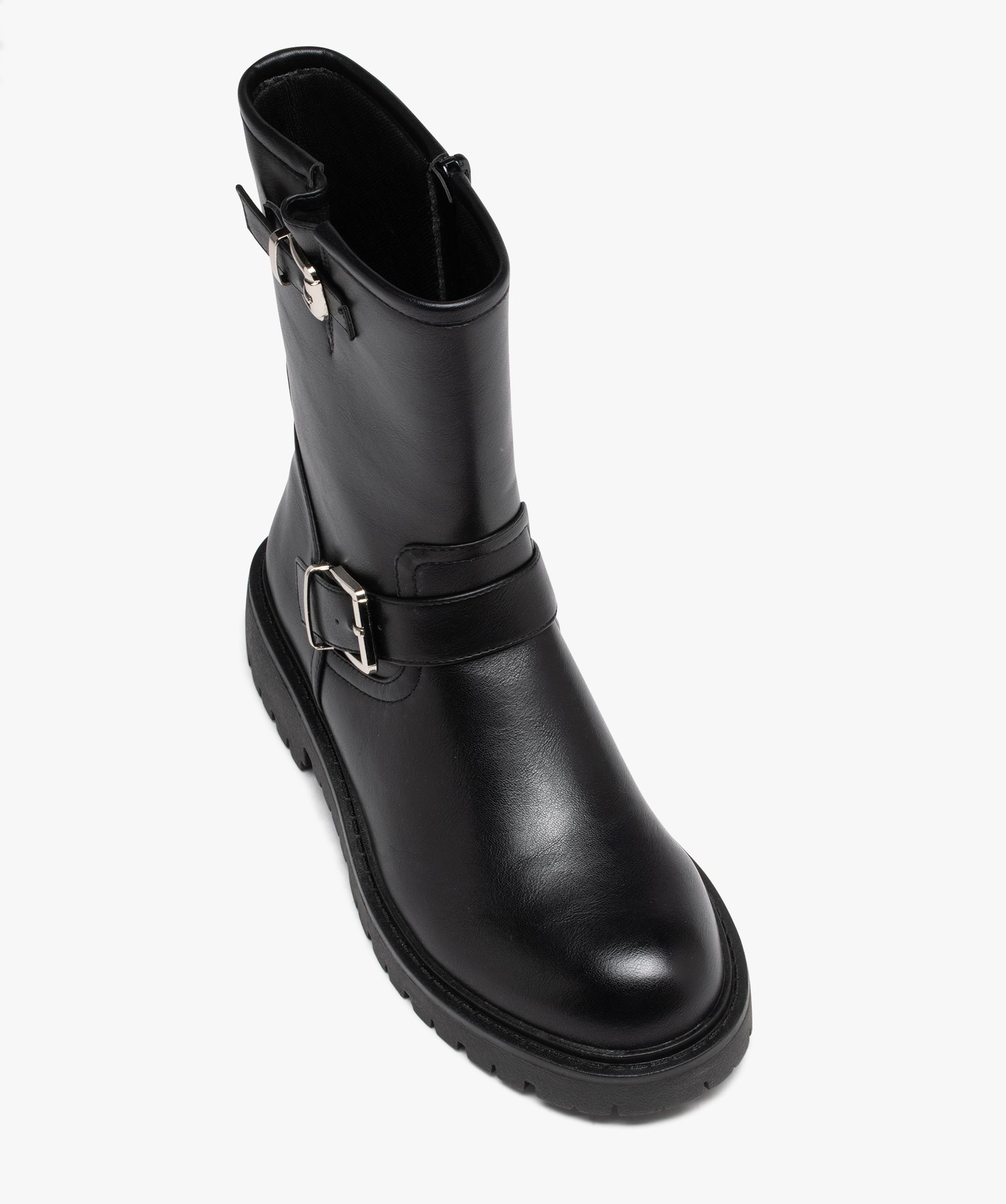 Boots femme unies avec brides à boucle et semelle crantée noir | GEMO
