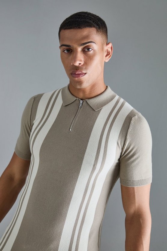 Kurzärmliges Muscle-Fit Poloshirt mit Streifen