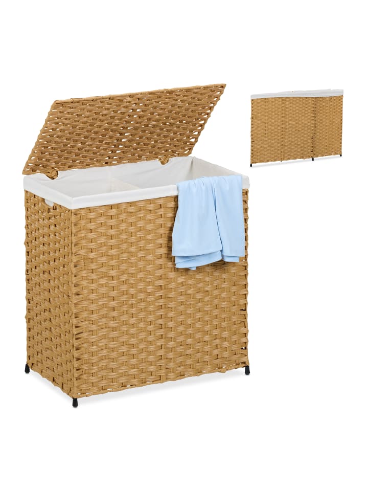 relaxdays Wäschekorb in Braun/ Beige - (B)58 x (H)60 x (T)34 cm günstig kaufen onesize