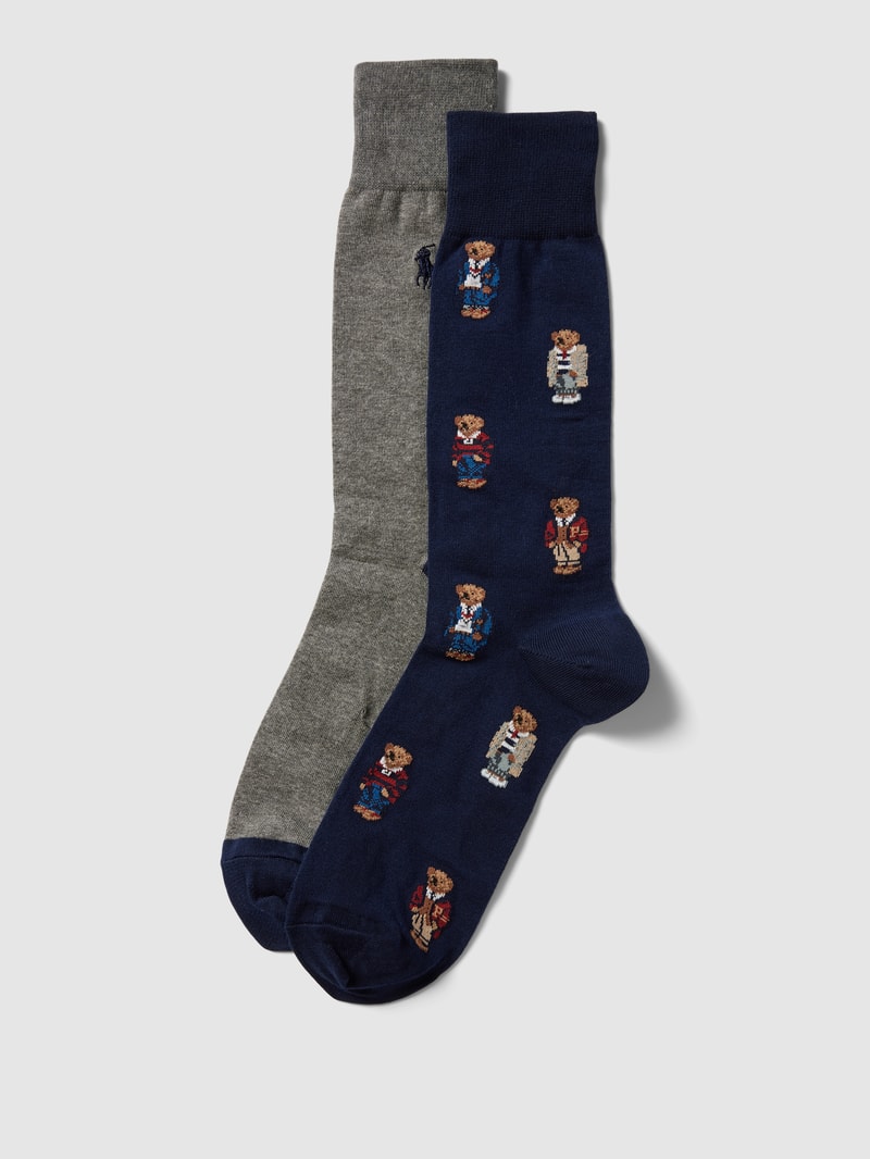 Socken mit Label-Print im 2er-Pack in dunkelblau