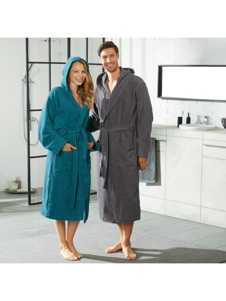 REDBEST Frottier Unisex-Bademantel mit Kapuze Chicago in petrol günstig kaufen