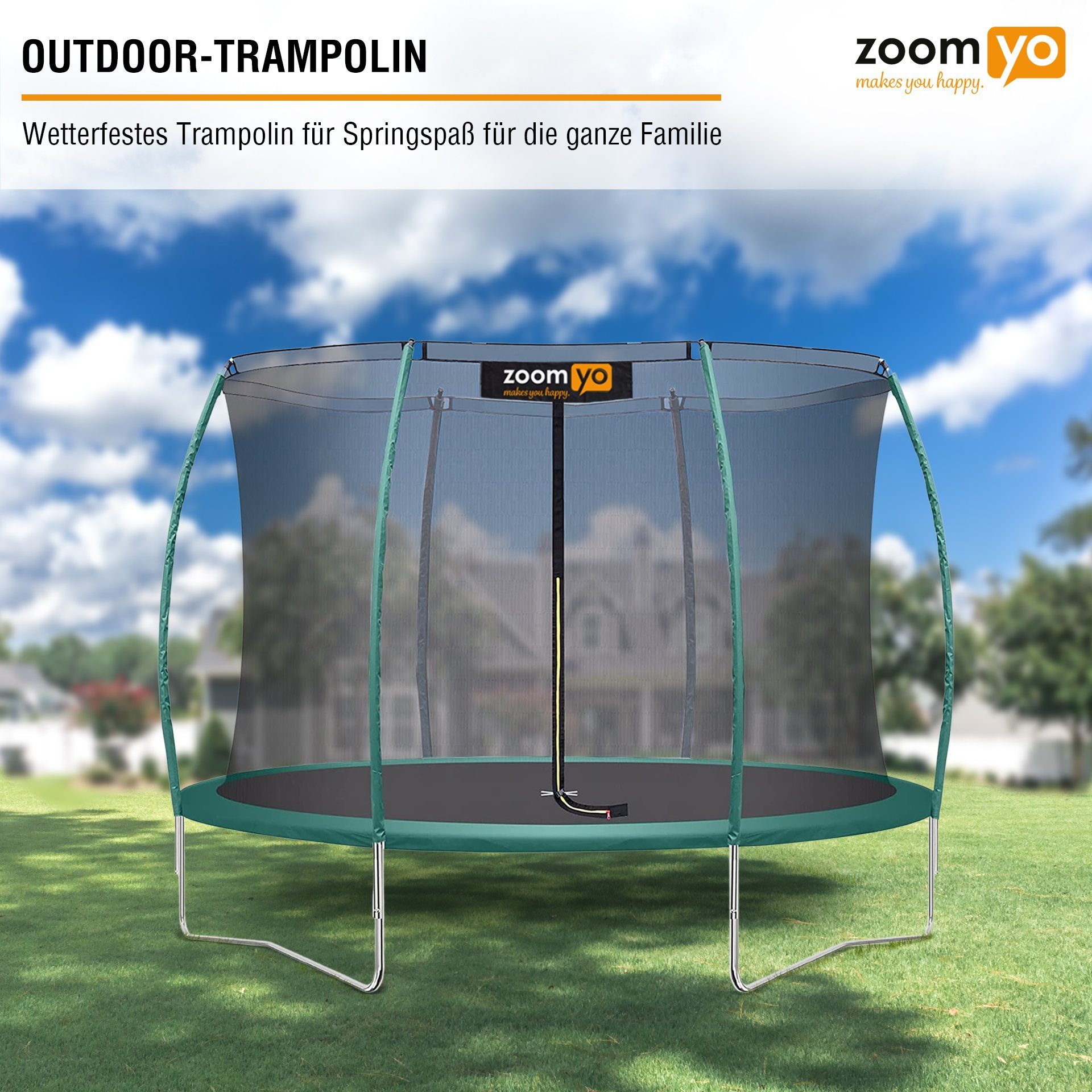Zoomyo Gartentrampolin Gartentrampolin Advanced,Kindertrampolin,Outdoor für Kinder,wetterfest, Ø 244 cm, Outdoortrampolin,inkl Sicherheitsnetz und Sprungmatte