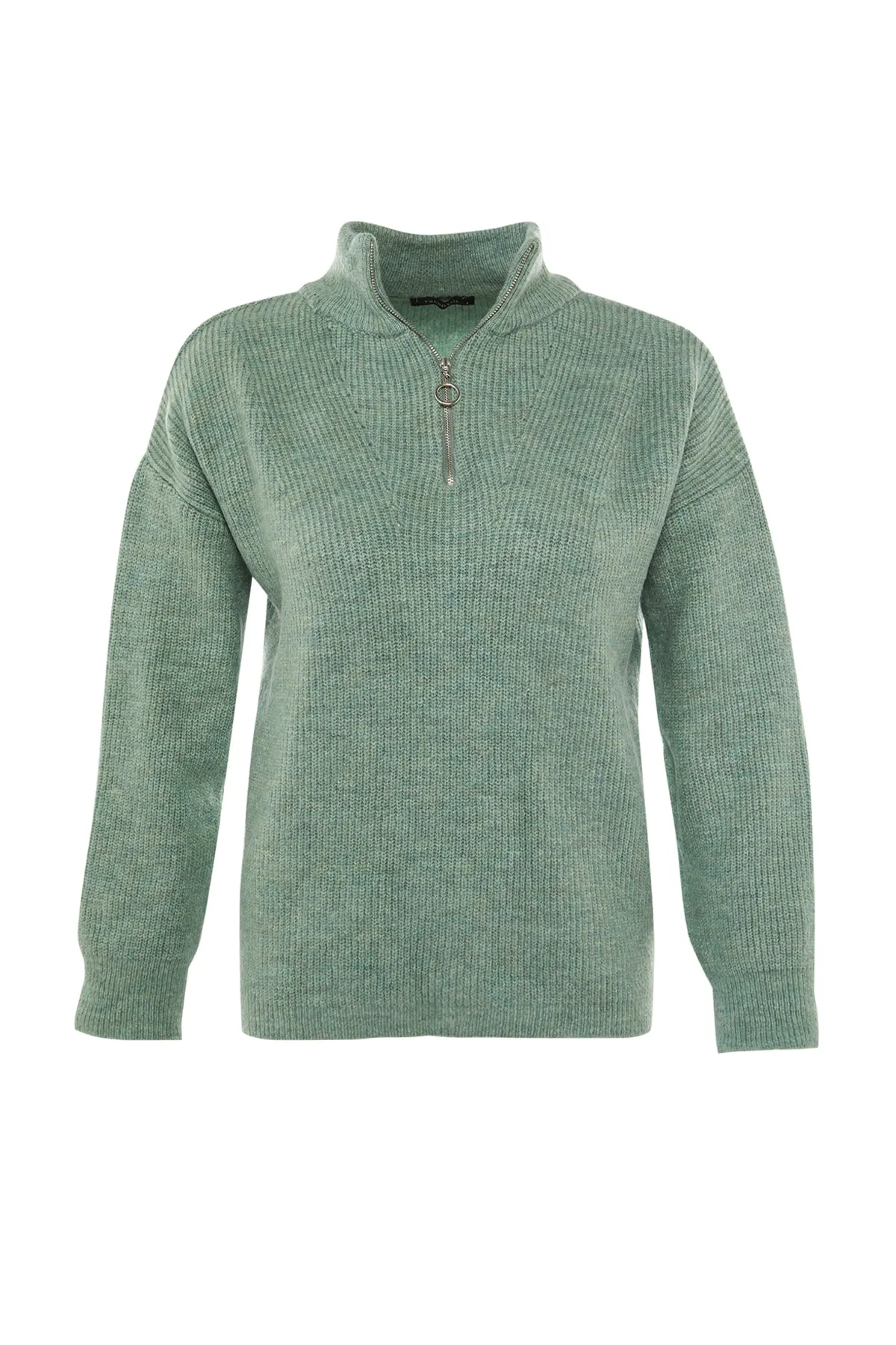 Trendyol Collection  Mintfarbener, weicher Strickpullover mit Reißverschluss TWOAW20XS0009