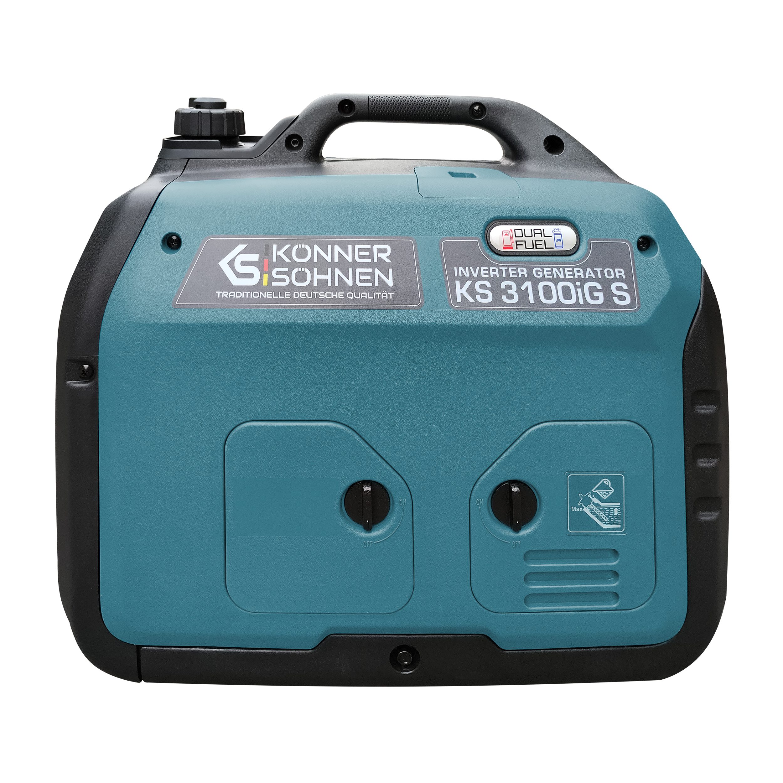 Könner & Söhnen Stromerzeuger KS 3100iG S, 3,10 in kW, (Schallgedämmtes Gehäuse (63 dB Lpa 7 m), 1-tlg., Schuko-Steckdose 230 V, 2 USB-Anschlüsse, LED-Anzeige), Kupferwicklungen, Kurzschluss- und Überlastschutz, Abgasnorm EURO V