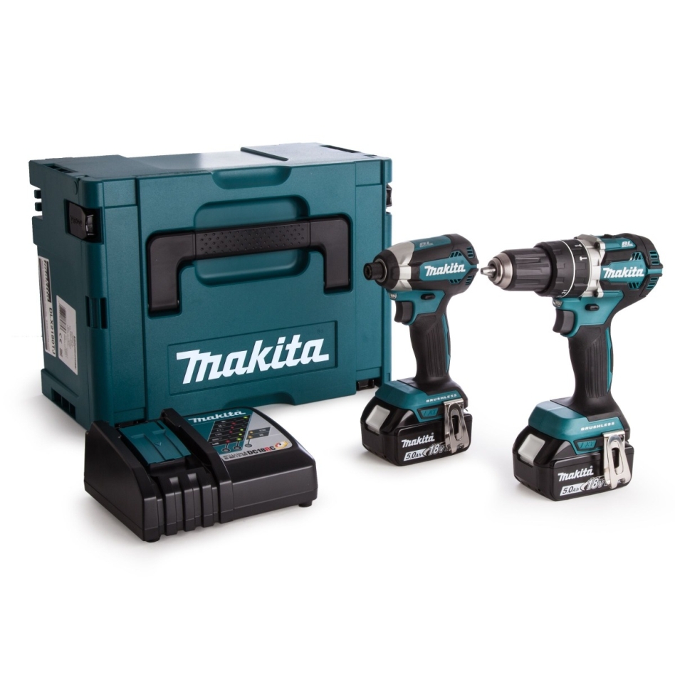 Makita DLX2180TJ - Bormașină cu impact fără fir DHP484 + Șurubelniță cu impact fără fir DTD153 18 Volți 5.0 Ah Li-ion