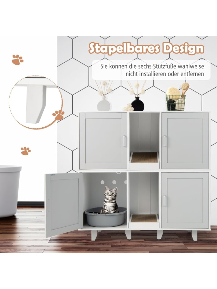 COSTWAY Katzenschrank mit 2 Türen 120x52x65cm in Grau günstig kaufen 120 cm