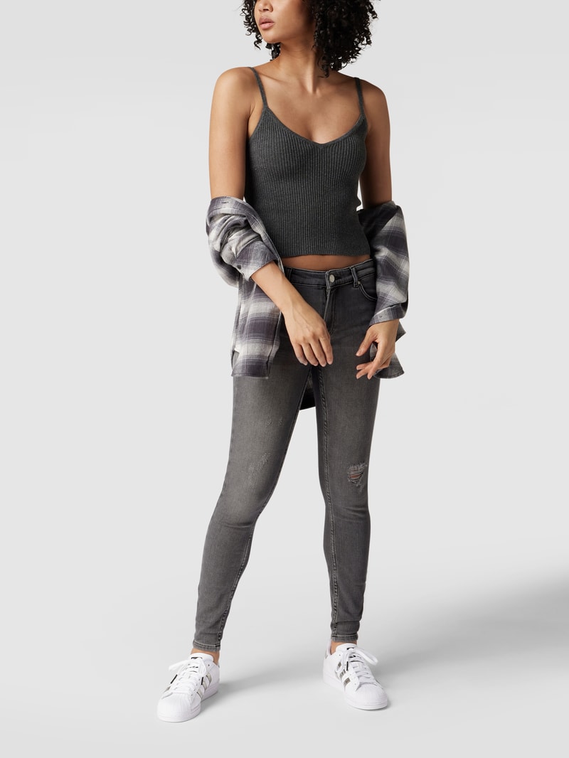 Skinny Fit Jeans mit Destroyed-Effekten in mittelgrau