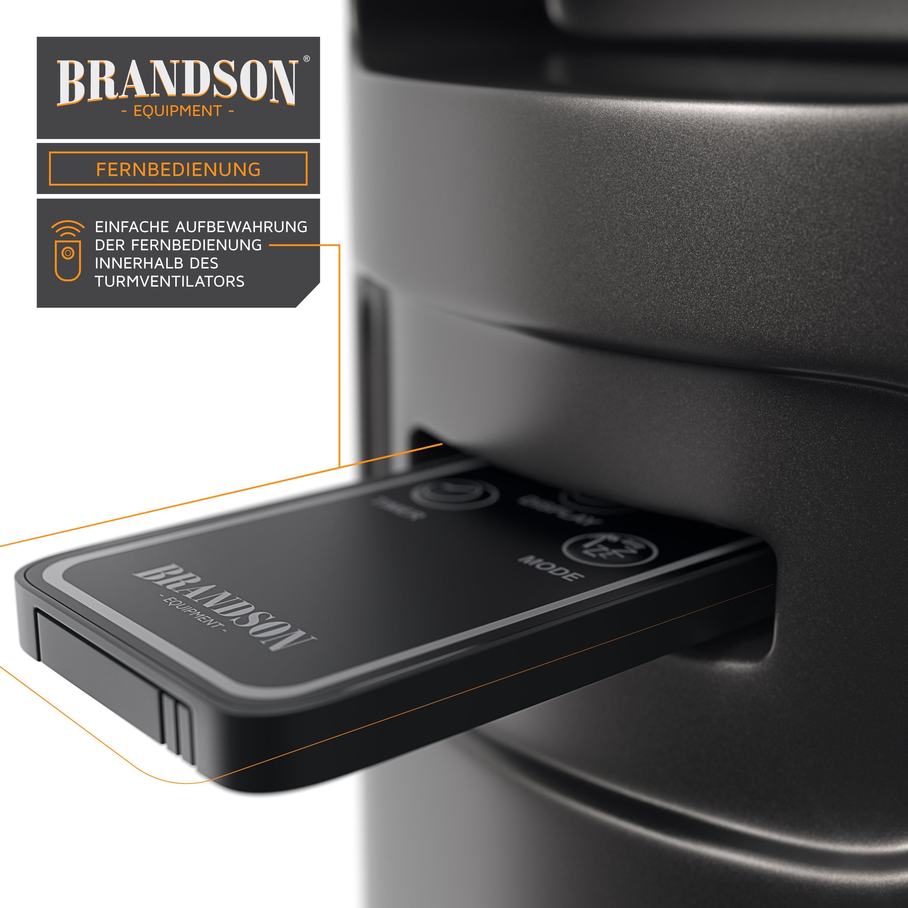 Brandson Turmventilator, Oszillation 65°, Timer, Fernbedienung, Standventilator 96cm, Aschgrau