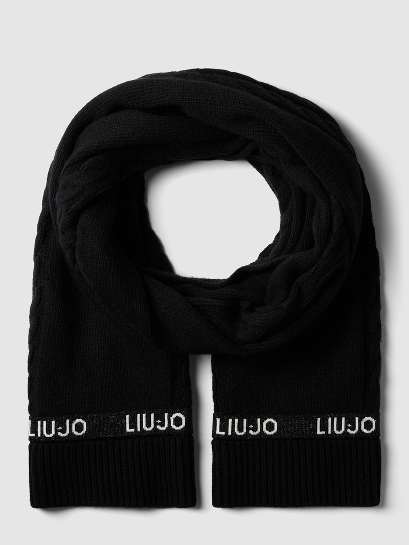Schal mit Label-Print in schwarz