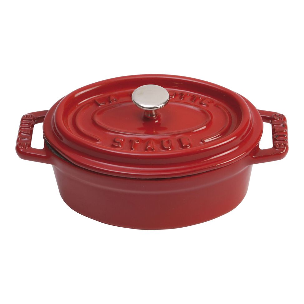 Mini Cocotte 11 cm, oval, Kirsch-Rot, Gusseisen
