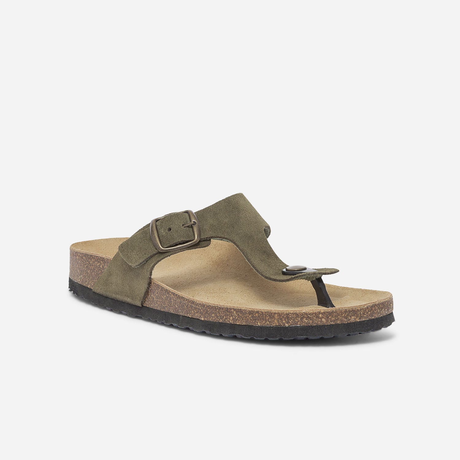 Tong anatomique kaki en cuir