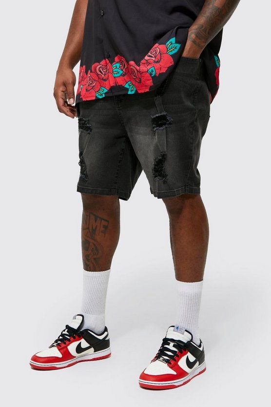 Plus zerrissene Skinny Stretch Jeansshorts