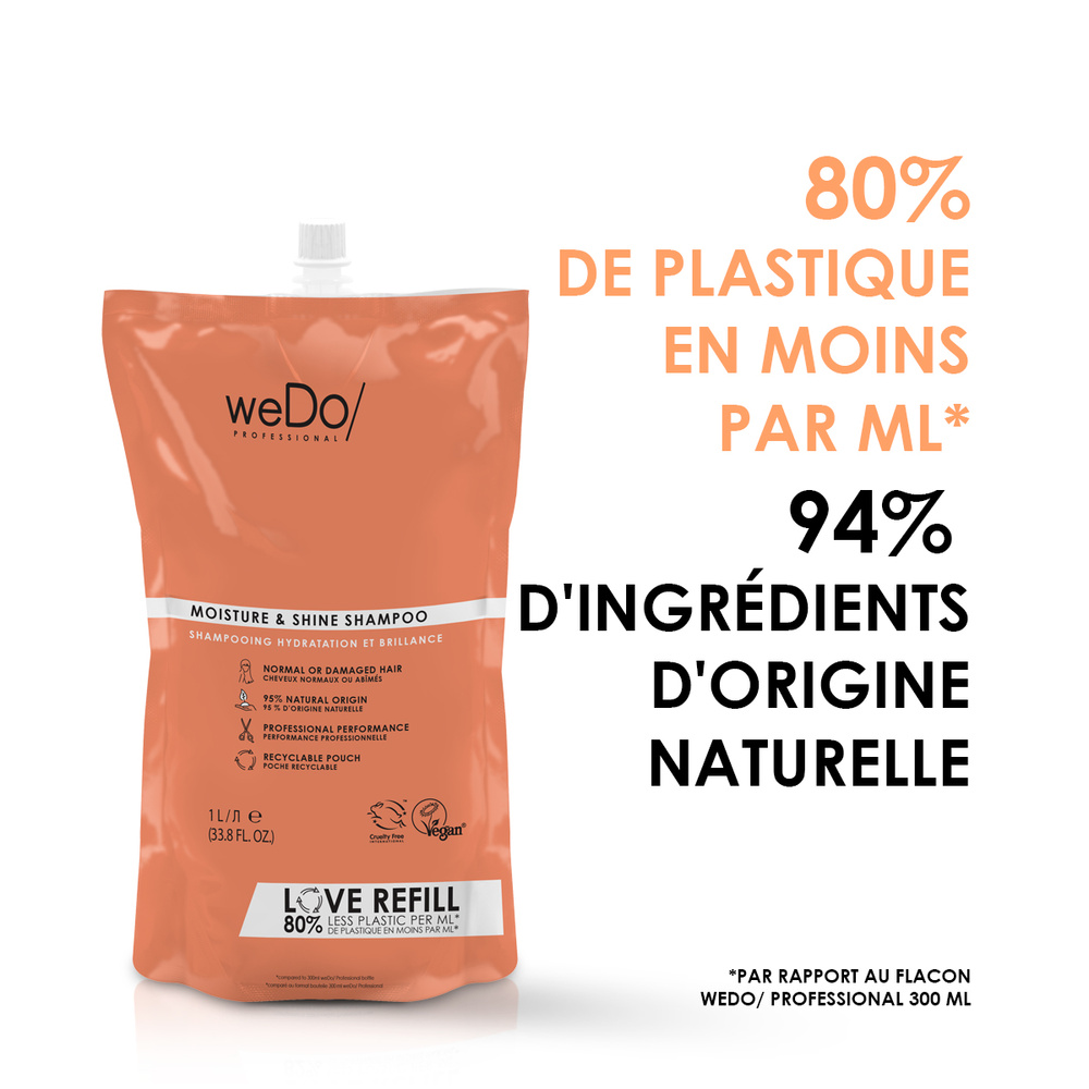wedo Shampoing Vegan Hydratation et Brillance recharge cheveux normaux et abîmés Shampooing vegan sans sulfate sans silicone pour cheveux normaux abimés
