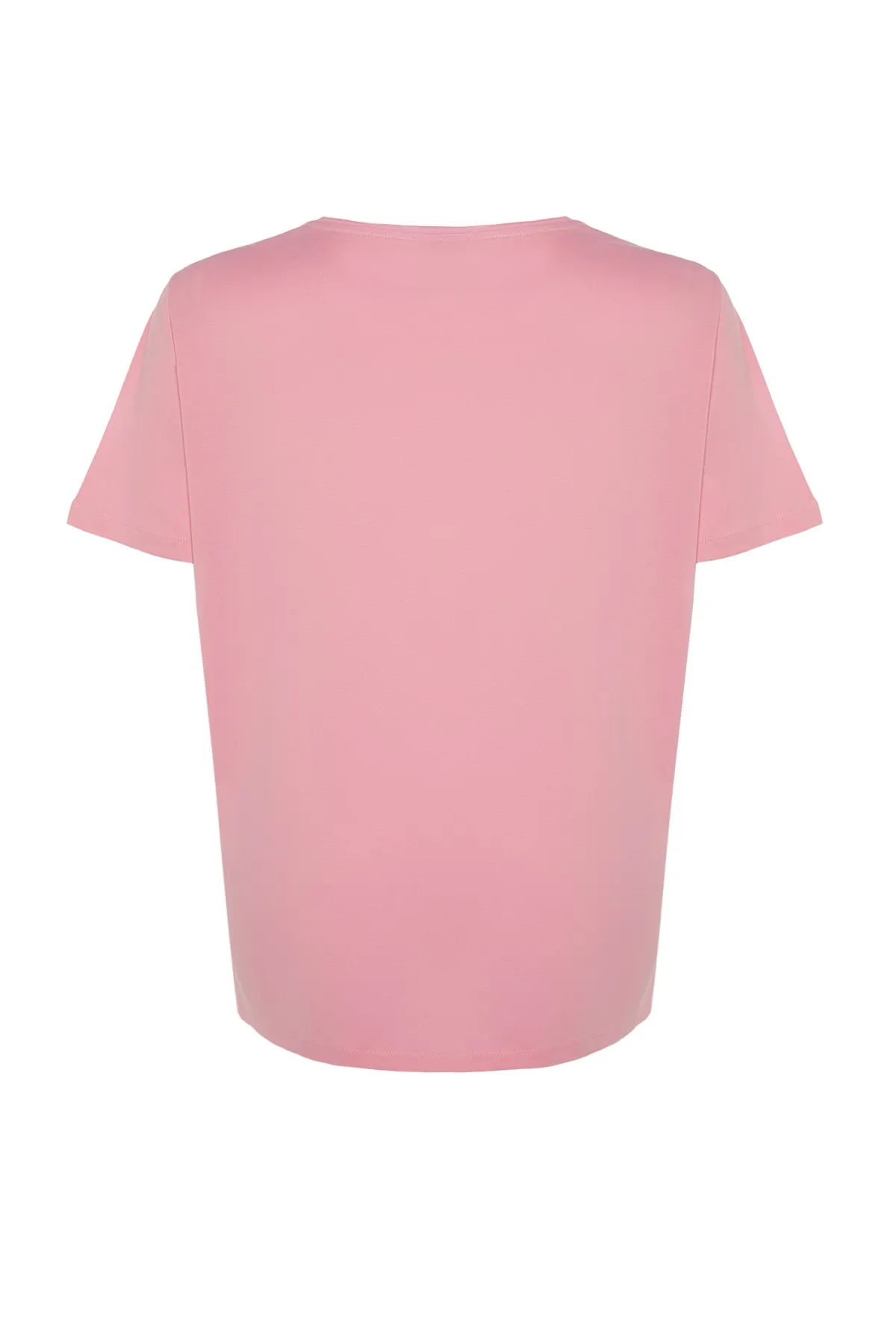 Trendyol Curve  Rosa bedrucktes Strick-T-Shirt mit Rundhalsausschnitt TBSSS23BF00022