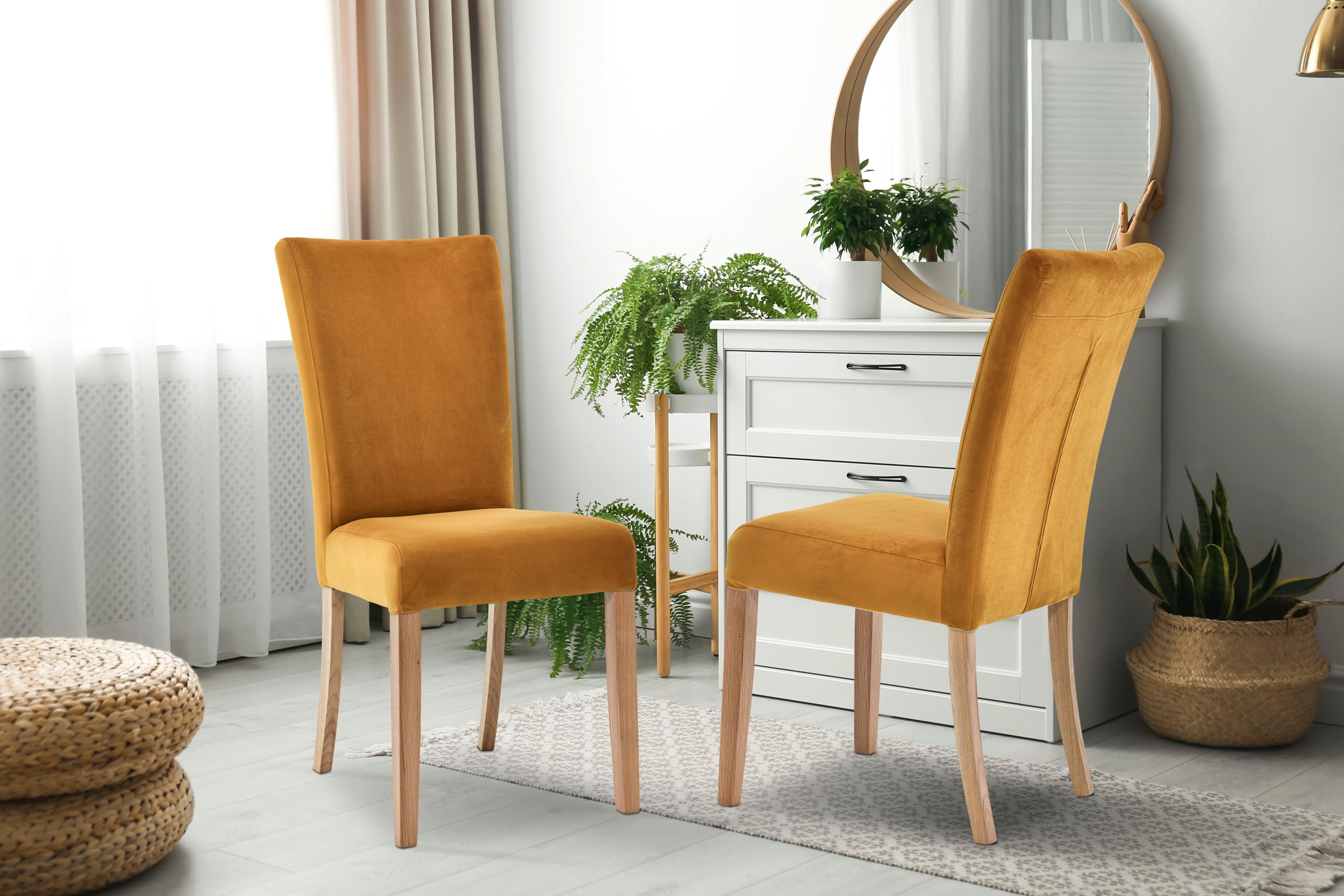 Home affaire 4-Fußstuhl Barentssee (Set, 2 St), im 2er Set, aus massiver Eiche natur