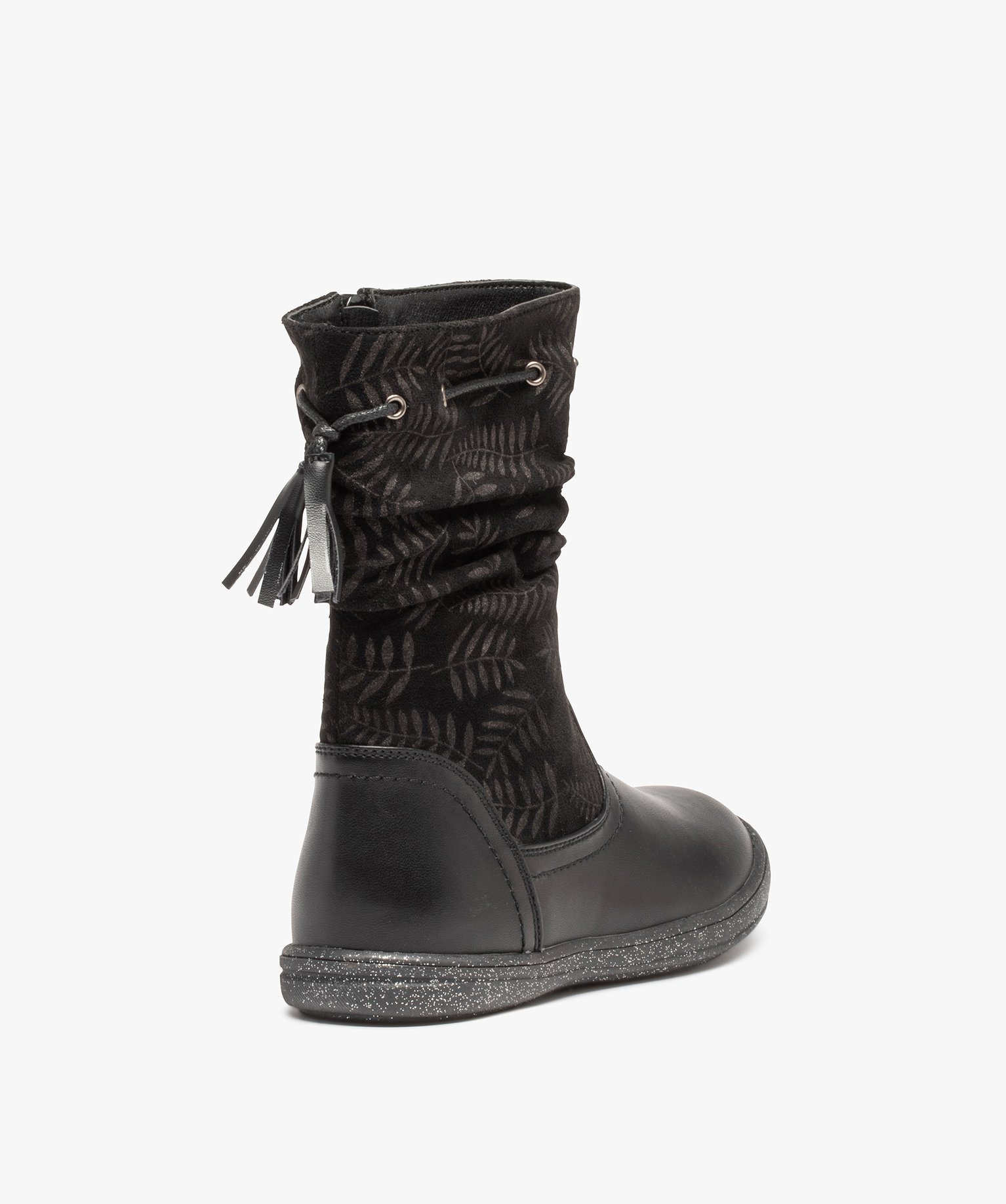 Bottes fille à semelle pailletée et tige imprimée noir | GEMO