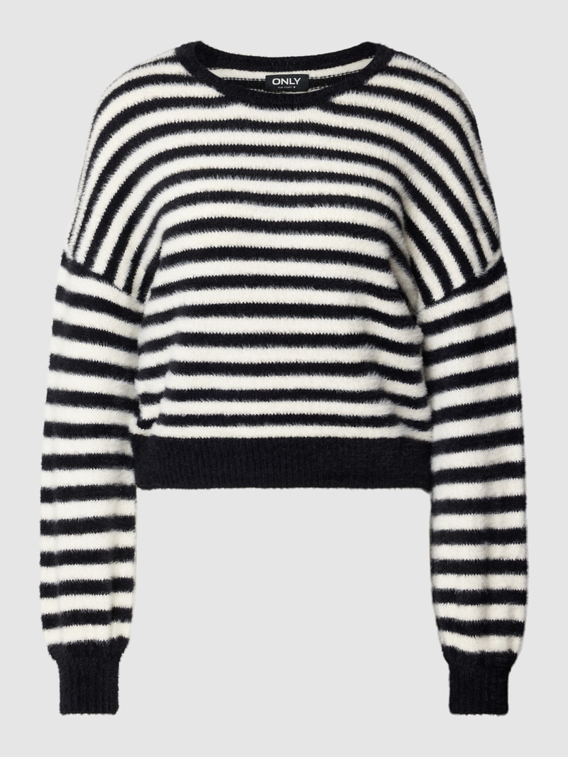 Strickpullover mit Streifenmuster Modell 'PIUMO' in schwarz