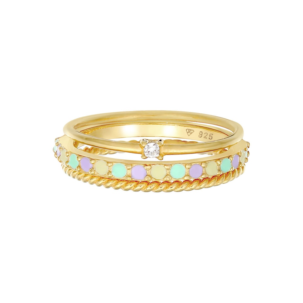 Elli Elli Bague Femmes Pile Set Moderne Solitaire Torsadé Tendance Multicolore avec Ém Bague
