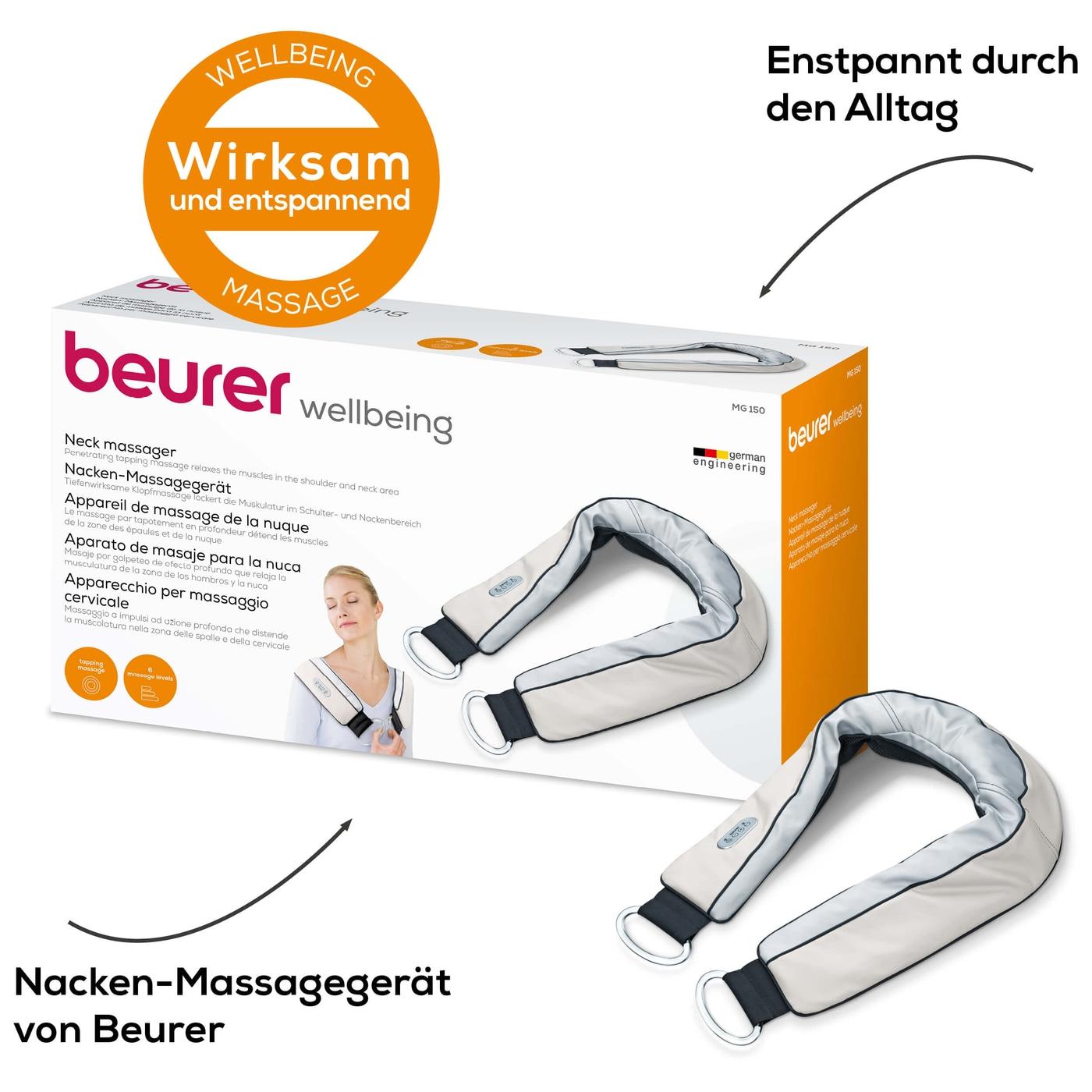 Beurer Nacken-Massagegerät - MG 150-Massagegerät mit Klopfmassage für Muskelverspannungen im Nackenbereich