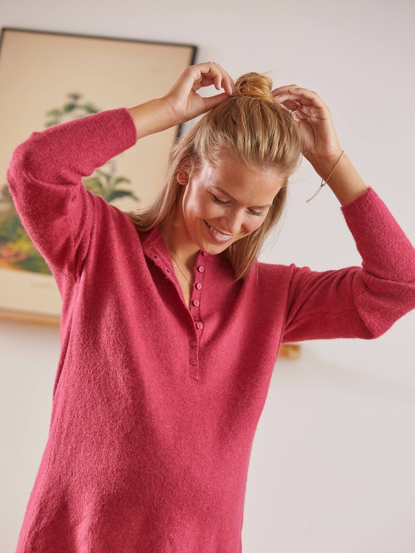Vertbaudet Henley-Shirt, Schwangerschaft & Stillzeit - fuchsia
