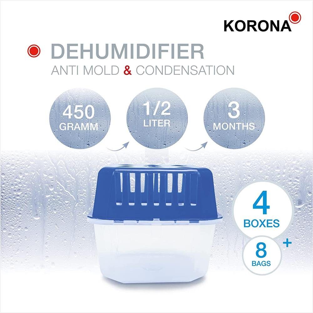 KORONA Luftentfeuchter Entfeuchter Boxen 82151, Luftentfeuchter Box 4er-Set, Entfeuchtet Räume, Blau, Weiß