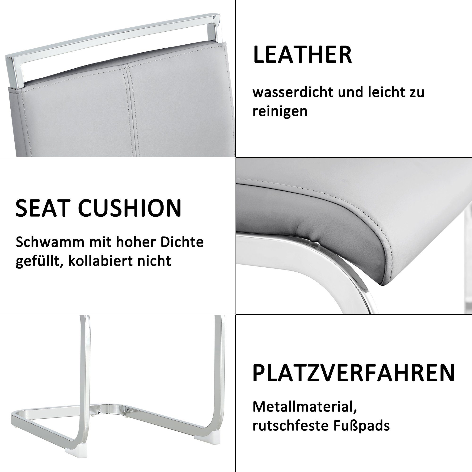 Flieks Freischwinger (4 St), 4er Set Polsterstuhl Esszimmerstuhl Kunstleder
